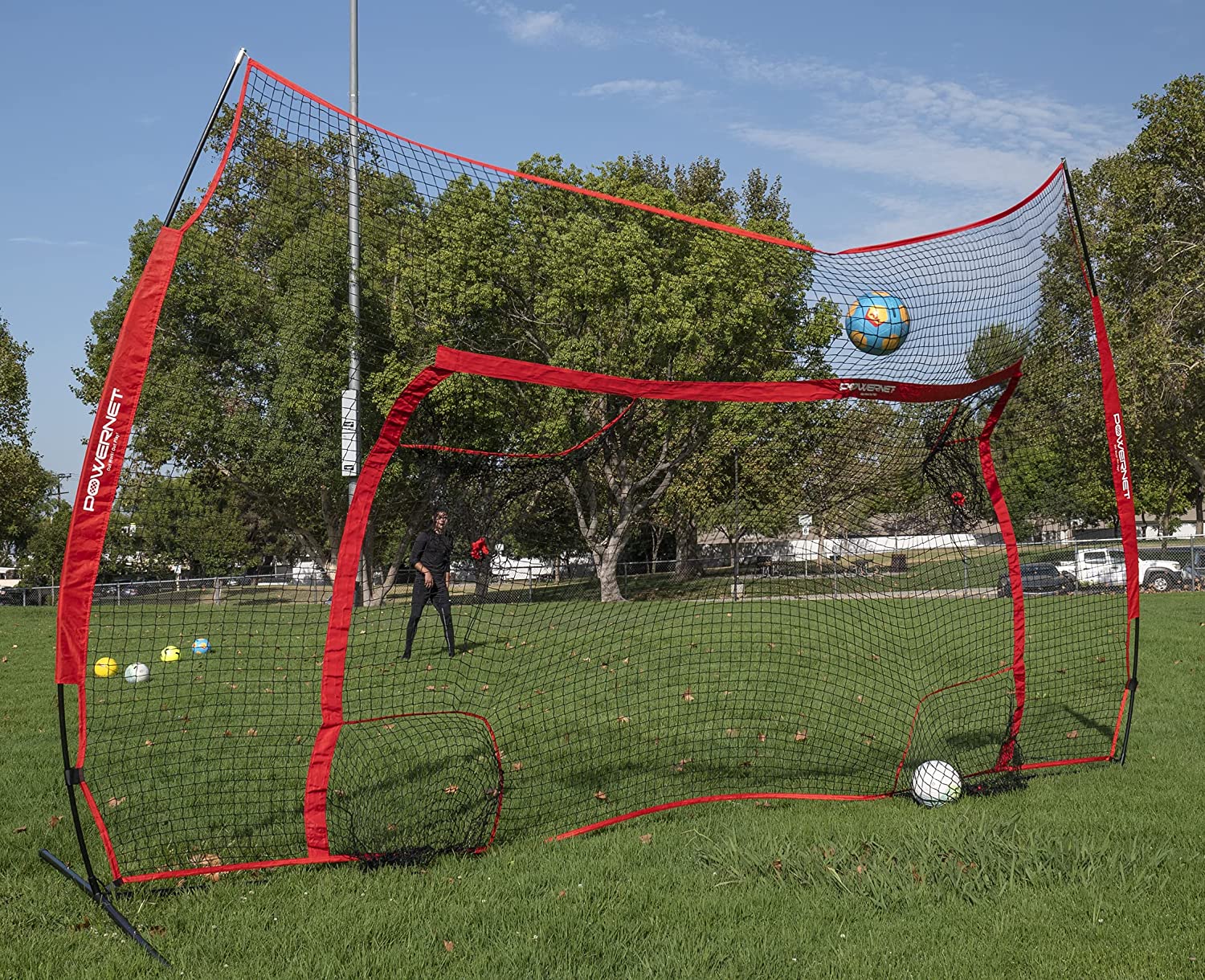 PowerNet Soccer Goal, 16x10 Ft Soccer Training Equipment Combo Barrier Soccer Net