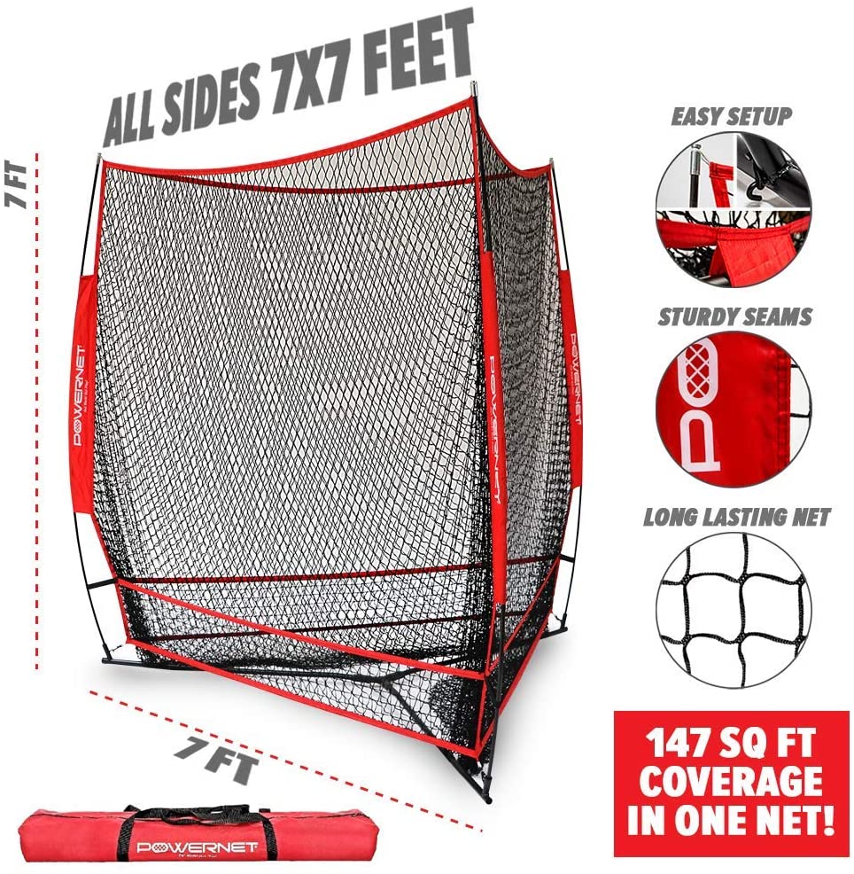PowerNet Triple Threat Baseball Training Net | 3 Way 7' x 7'
