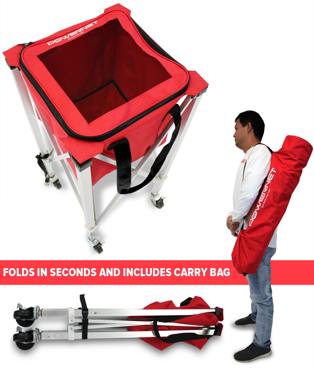 PowerNet Wheeled Ball Caddy Cart for Baseball Softball and Tennis