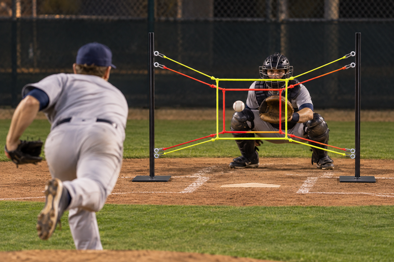 Illustrative evening Shadow Zone bullpen scene with pitcher and catcher