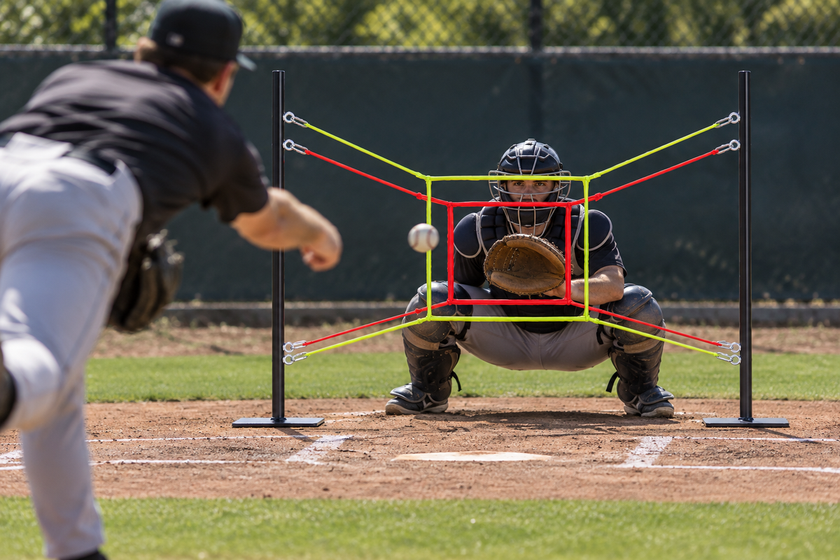 Illustrative outdoor Shadow Zone pitching scene with pitcher and catcher